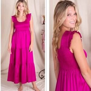 Natural Life Olivia Magenta Maxi Dress Smocked Tiered Pink Size M Flaw